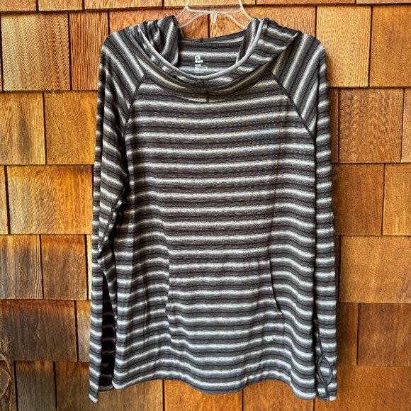 NEW GAP FIT Black/White/Blue Stripe Long Sleeve Stretch Hoodies Women's X-Large - Picture 2 of 16